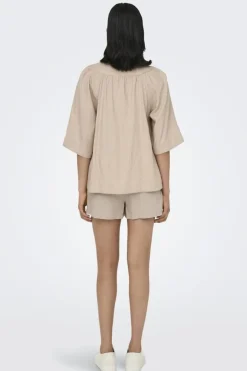 Best Only Onlcaro 2/4 V-Neck Linen Bl Top Cc 4726721 Oxford Tan