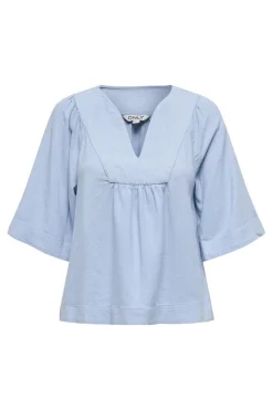 Hot Only Onlcaro 2/4 V-Neck Linen Bl Top Cc 4726719 Cashmere Blue