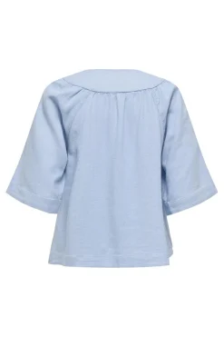 Hot Only Onlcaro 2/4 V-Neck Linen Bl Top Cc 4726719 Cashmere Blue