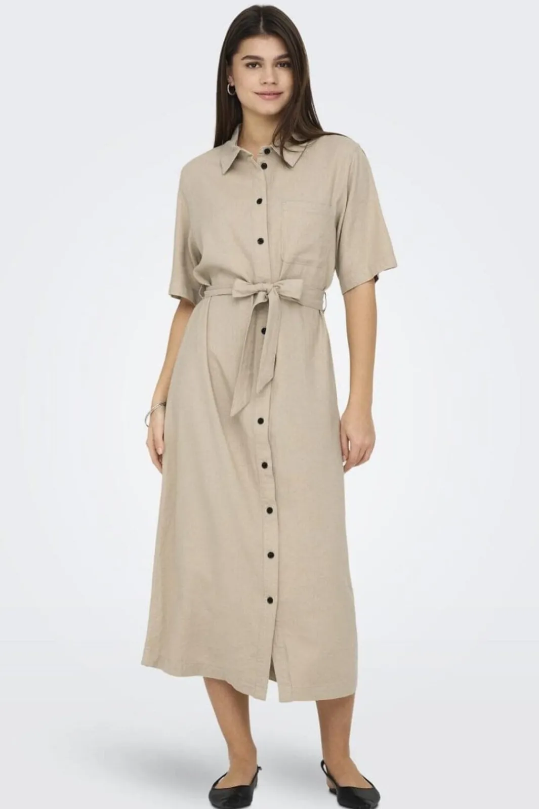 Online Only Onlcaro S/S Linen Bl Belt Dress Cc 4727101 Oxford Tan