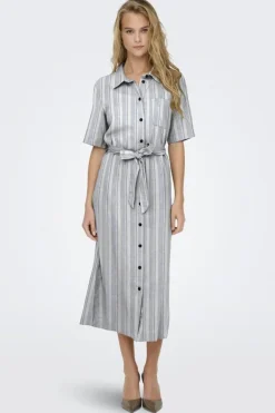 Only Onlcaro S/S Linen Bl Belt Dress Cc 4652253 Coronet Blue Bright White