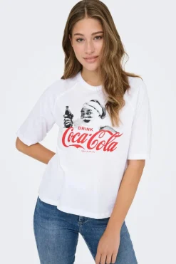 New Only Onlcoca Cola Xmas Life S/S Top 4837322 White Coca Cola Santa