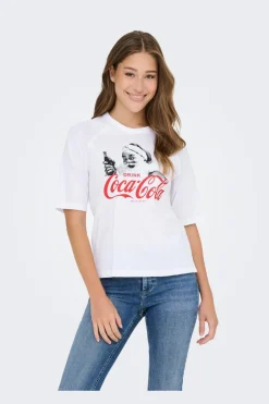 New Only Onlcoca Cola Xmas Life S/S Top 4837322 White Coca Cola Santa