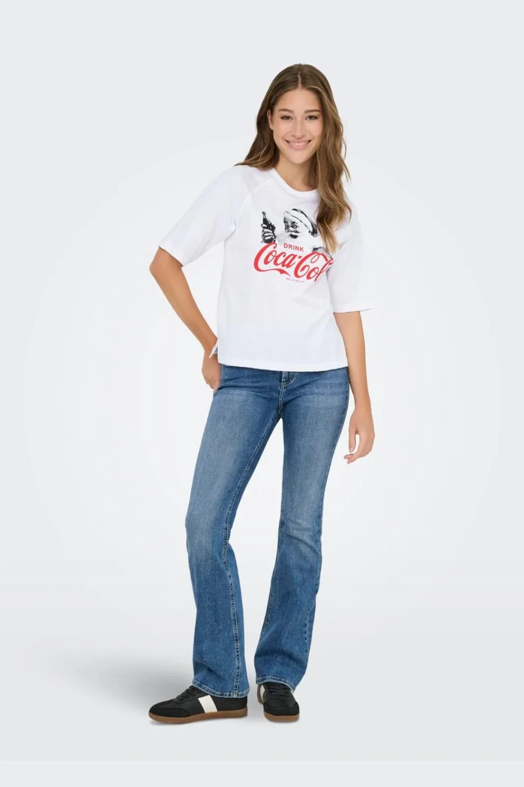 New Only Onlcoca Cola Xmas Life S/S Top 4837322 White Coca Cola Santa
