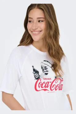 New Only Onlcoca Cola Xmas Life S/S Top 4837322 White Coca Cola Santa