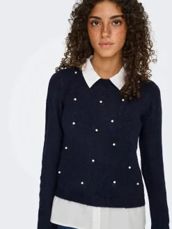 Clearance Only Onldolly Ls Woven Mix Pearl Pull Cc Knt 4854038 Night Sky W. Cloud Dancer Woven Mix