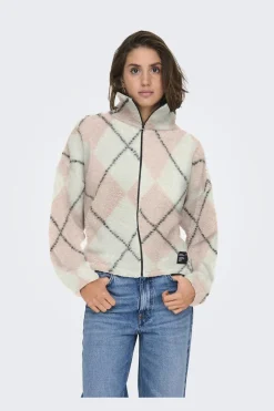 Only Onleline Life L/S Zip Teddy Swt 4925874 Rose Smoke Cloud Dancer + Black + Label Brooklyn