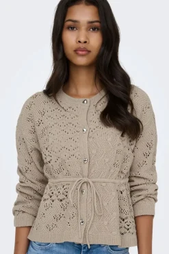 New Only Onlelke Life Ls Cardigan Cc Knt 5049514 Oxford Tan Silver Heart Button