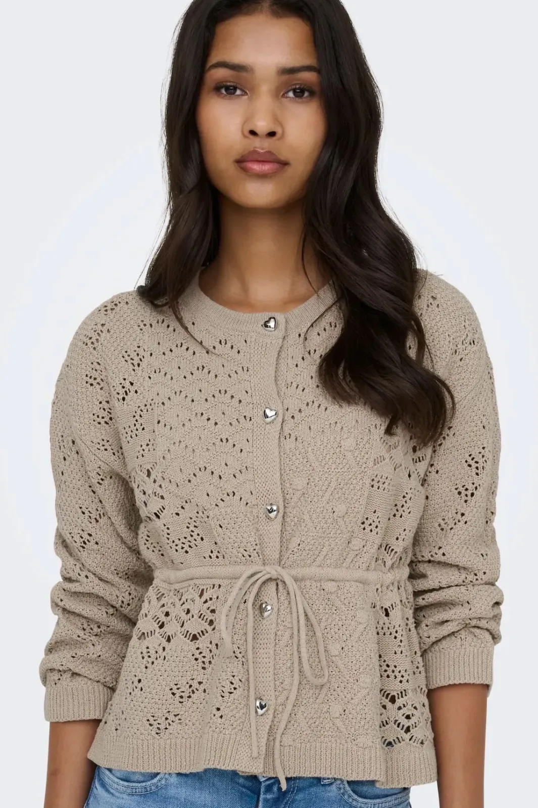 New Only Onlelke Life Ls Cardigan Cc Knt 5049514 Oxford Tan Silver Heart Button