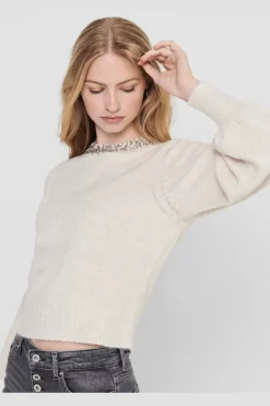 Online Only Onlelsa L/S Pullover Knt 3493207 Pumice Stone W. White Melange