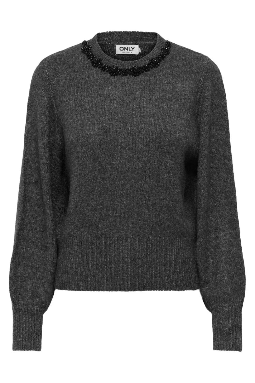 Clearance Only Onlelsa L/S Pullover Knt 4799904 Medium Grey Melange W. Black Pearls