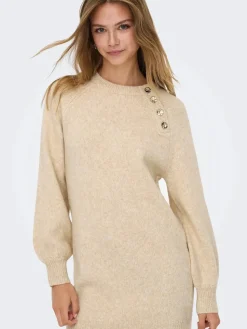 Hot Only Onlemma Life Ls Button Onec Dress Cc Knt 4853470 Pumice Stone Melange/Gold Button