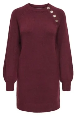 New Only Onlemma Life Ls Button Onec Dress Cc Knt 4853471 Cabernet Melange/Gold Button