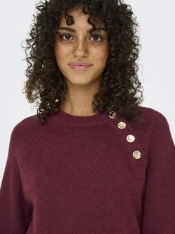 New Only Onlemma Life Ls Button Onec Dress Cc Knt 4853471 Cabernet Melange/Gold Button