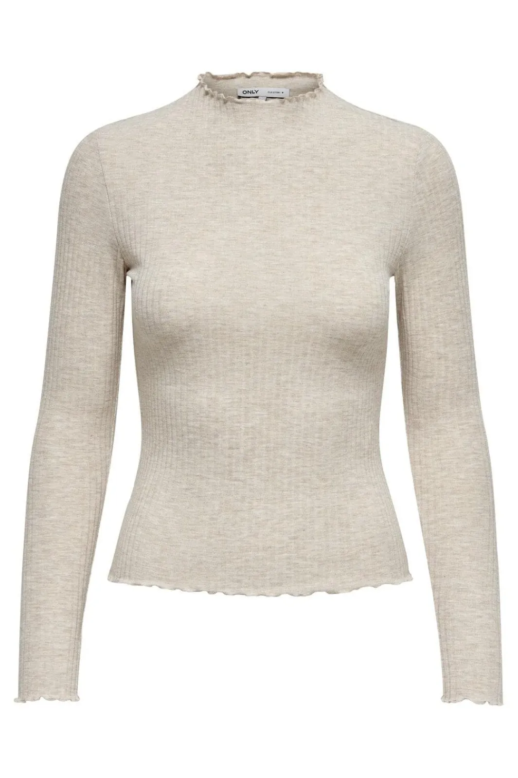 Clearance Only Onlemma L/S High Neck Top 3996013 Pumice Stone Melange
