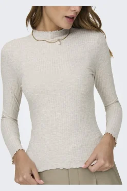 Clearance Only Onlemma L/S High Neck Top 3996013 Pumice Stone Melange