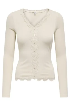 Hot Only Onlenea L/S Lace Mix Placket Top 4868805 Birch Pearl Buttons