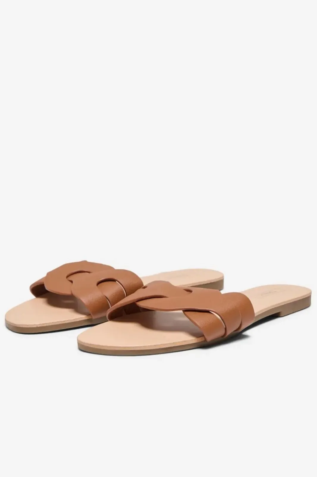 Best Only Shoes Onlfeli-6 Leather Slip On Sandal 4674179 Cognac