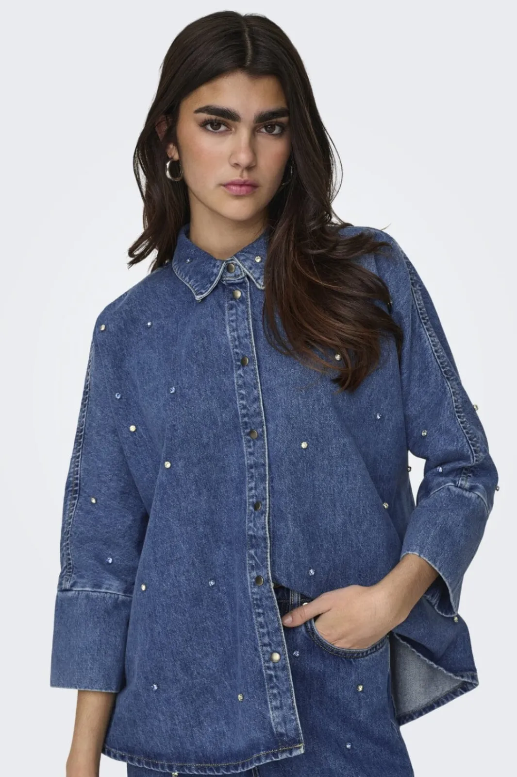 Online Only Onlgrace Ls Rhinestone Shirt Cro 4358961 Medium Blue Denim