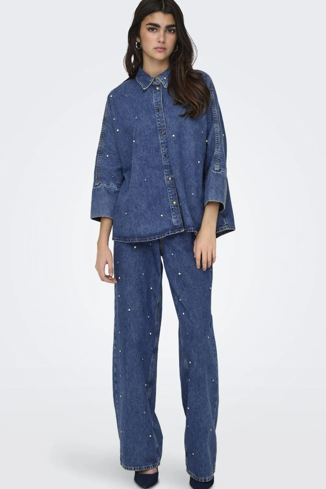 Online Only Onlgrace Ls Rhinestone Shirt Cro 4358961 Medium Blue Denim
