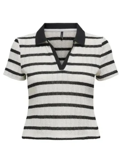 Discount Only Onlhalia S/S Collar Top Box 4774256 Cloud Dancer Black