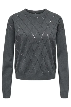 Online Only Onlhalifax Ls Sequins O-Neck Knt 4947031 Dark Grey Melange Dtm Sequins