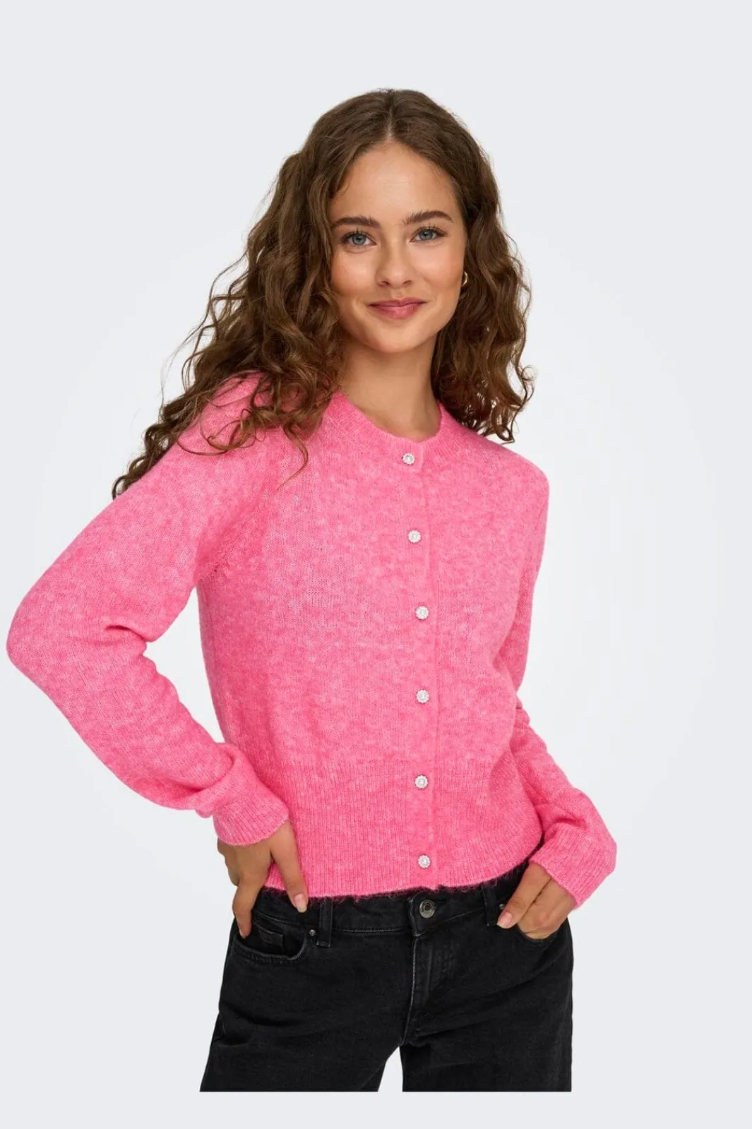 Online Only Onlhavanna Ls Button Cardigan Knt 4927894 Pink Lemonade Melange/Bling Button