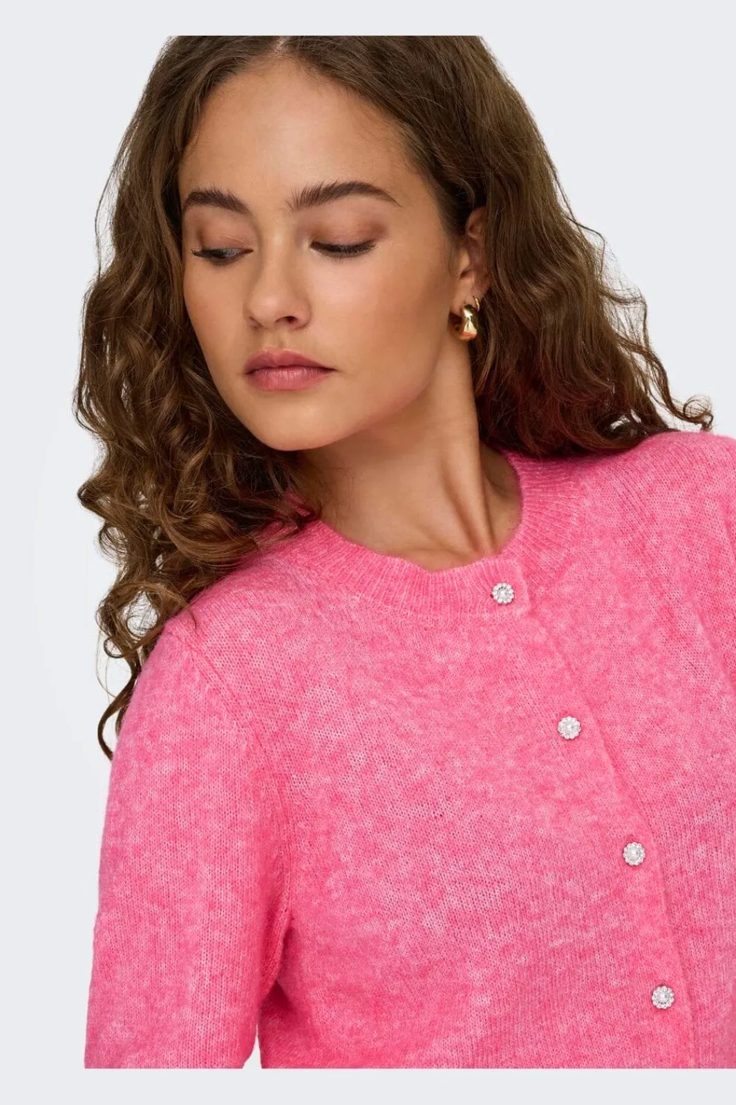 Online Only Onlhavanna Ls Button Cardigan Knt 4927894 Pink Lemonade Melange/Bling Button