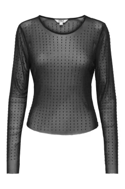 Hot Only Onlhilen Ls Rhinestone Mesh Top 4866222 Black