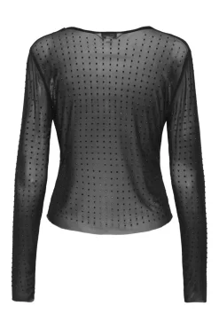 Hot Only Onlhilen Ls Rhinestone Mesh Top 4866222 Black