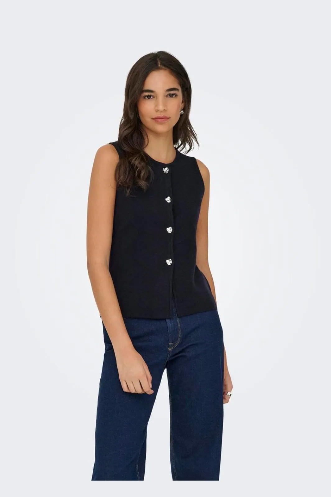 Online Only Onlibi Button Sl Vest Cc Knt 4947079 Night Sky Silver Button