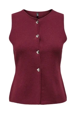 Online Only Onlibi Button Sl Vest Cc Knt 4947078 Zinfandel Silver Button