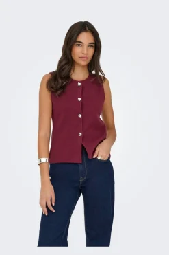 Online Only Onlibi Button Sl Vest Cc Knt 4947078 Zinfandel Silver Button