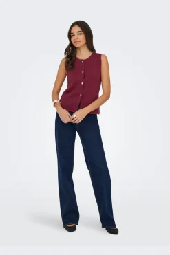 Online Only Onlibi Button Sl Vest Cc Knt 4947078 Zinfandel Silver Button