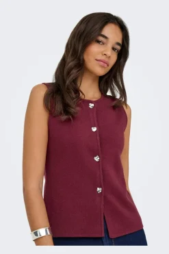 Online Only Onlibi Button Sl Vest Cc Knt 4947078 Zinfandel Silver Button