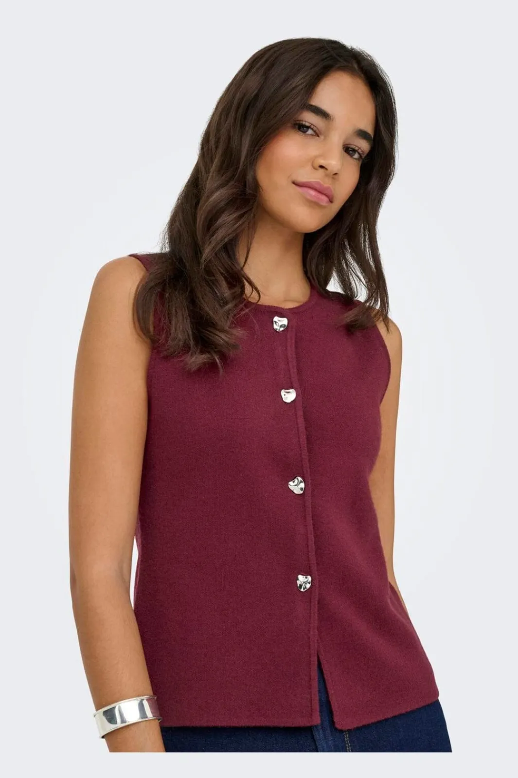Online Only Onlibi Button Sl Vest Cc Knt 4947078 Zinfandel Silver Button