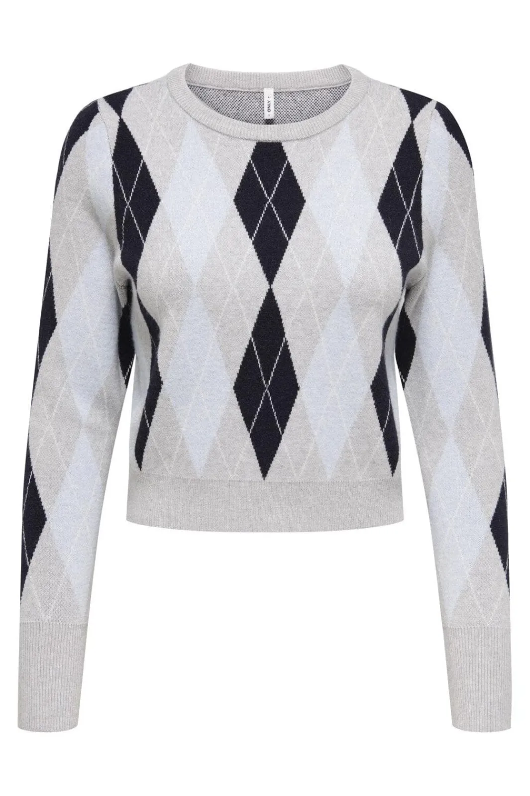 New Only Onlibi Ls Check O-Neck Cc Knt 4947354 Light Grey Melange Night Sky/Cashmere Blue Mel/Babys B