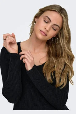 Online Only Onlibi Ls V-Neck Rib Peplum Cc Knt 5021069 Black