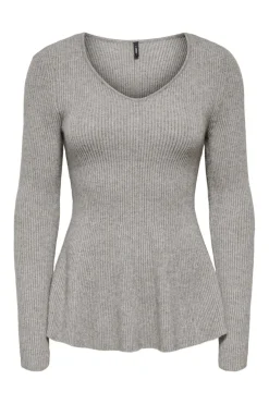 Discount Only Onlibi Ls V-Neck Rib Peplum Cc Knt 5021070 Medium Grey Melange