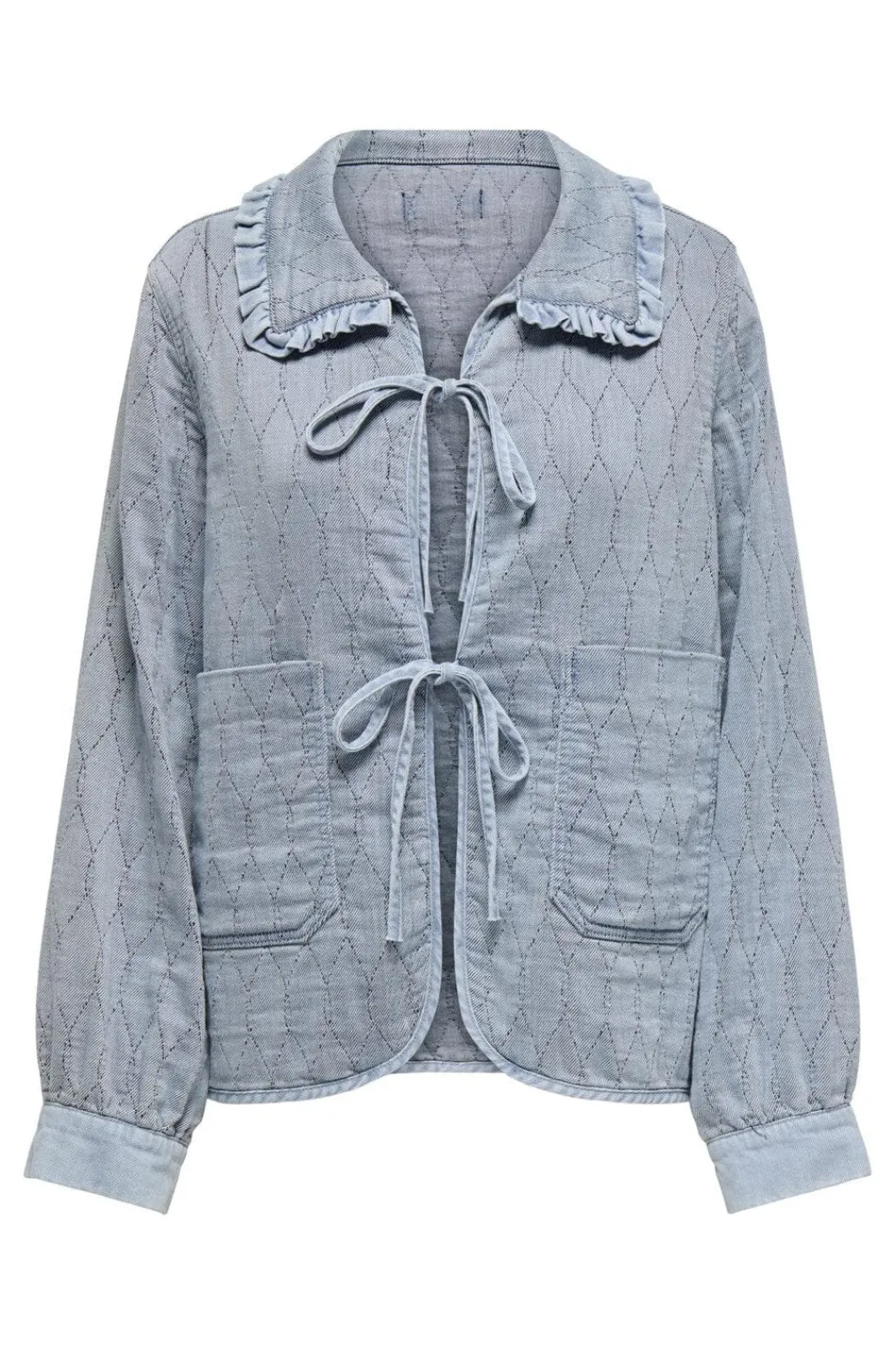 Discount Only Onlida Frill Collar Tie Shirt 4806311 Light Blue Denim