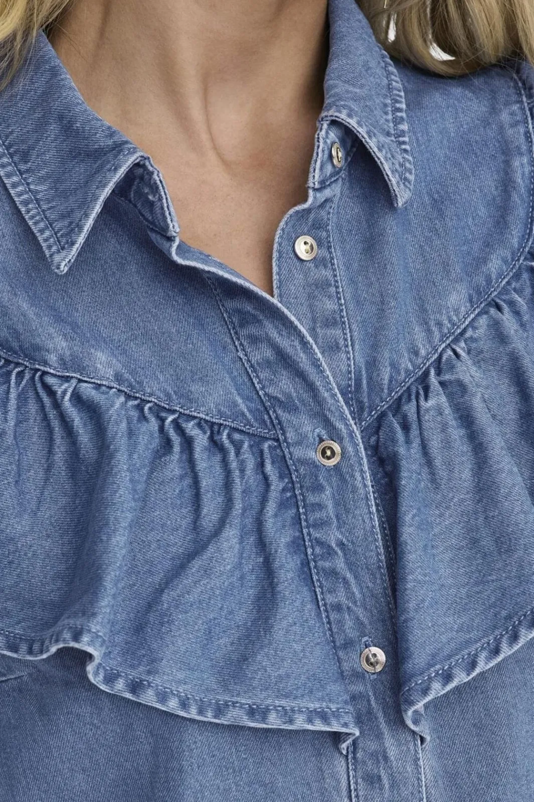 Only Onlindigo Ls Frill Shirt Qyt 4324886 Medium Blue Denim