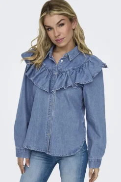 Only Onlindigo Ls Frill Shirt Qyt 4324886 Medium Blue Denim