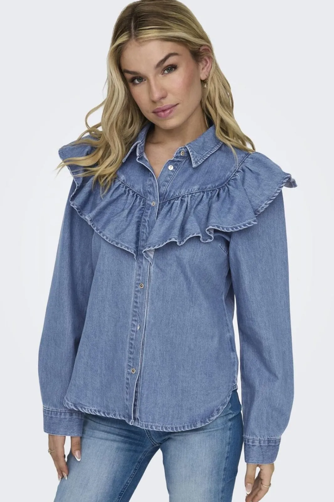 Only Onlindigo Ls Frill Shirt Qyt 4324886 Medium Blue Denim