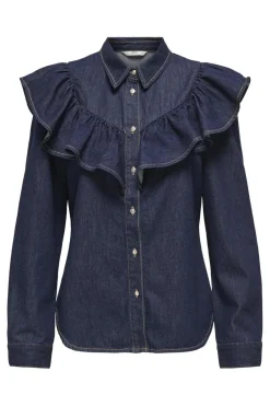 Best Only Onlindigo Ls Frill Shirt Qyt 4692745 Dark Blue Denim Rinse