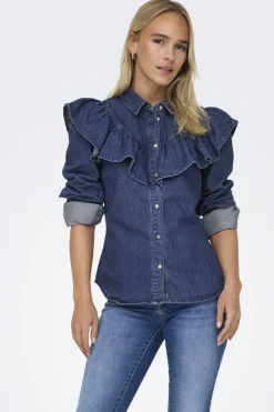 Outlet Only Onlindigo Ls Frill Shirt Qyt 4287142 Dark Blue Denim