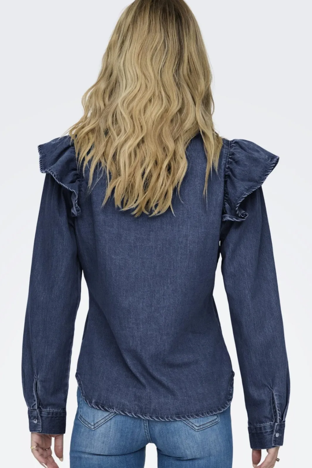 Outlet Only Onlindigo Ls Frill Shirt Qyt 4287142 Dark Blue Denim