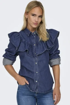 Outlet Only Onlindigo Ls Frill Shirt Qyt 4287142 Dark Blue Denim