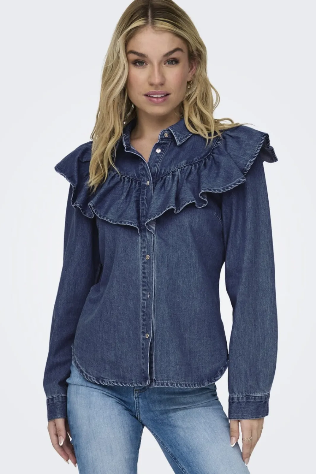 Outlet Only Onlindigo Ls Frill Shirt Qyt 4287142 Dark Blue Denim