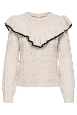 Discount Only Onlisolde Ls Frill O-Neck Knt 4781329 Birch Black