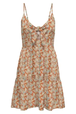 Best Only Onljennie S/L Knot Short Dress Ox 4948116 Apricot Orange Flowers